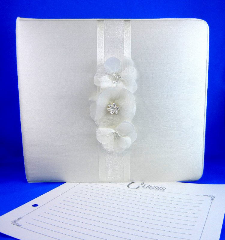 Three Flowers Guestbook with Crystals and Rhinestones